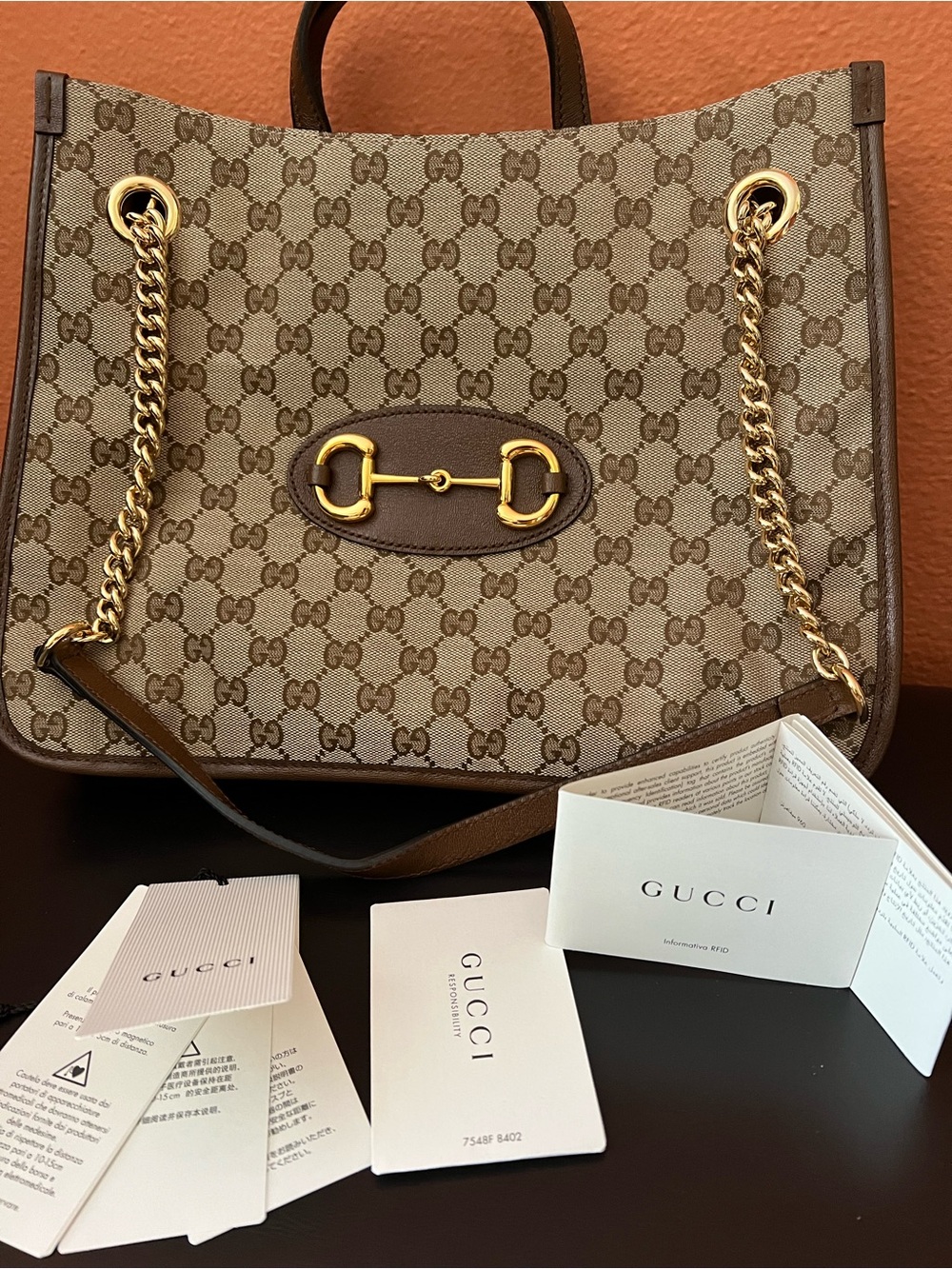 Gucci Beige/Brown GG Supreme Tote with Gold Hardware